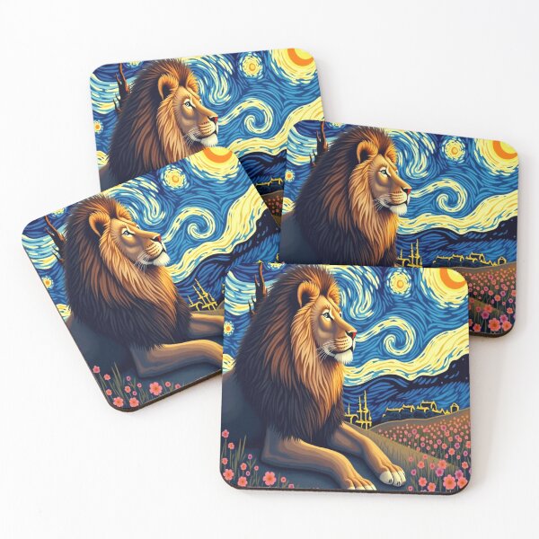 Item preview, Cosmic Lion Under Starry Night | Dreamy Van Gogh Style Art Majestic Lion in a Starry Sky | Fantasy Animal Artwork Celestial Lion Painting | Surreal Night Landscape Art designed and sold by Atharva-threads.