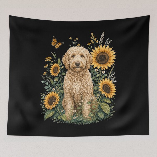 Item preview, Goldendoodle With Sunflower Cottagecore Art Dog Owner designed and sold by TerryConnells.