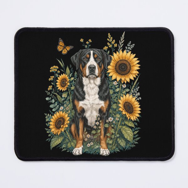 Item preview, Greater Swiss Mountain Dog With Sunflower Cottagecore Art Dog Owner designed and sold by TerryConnells.