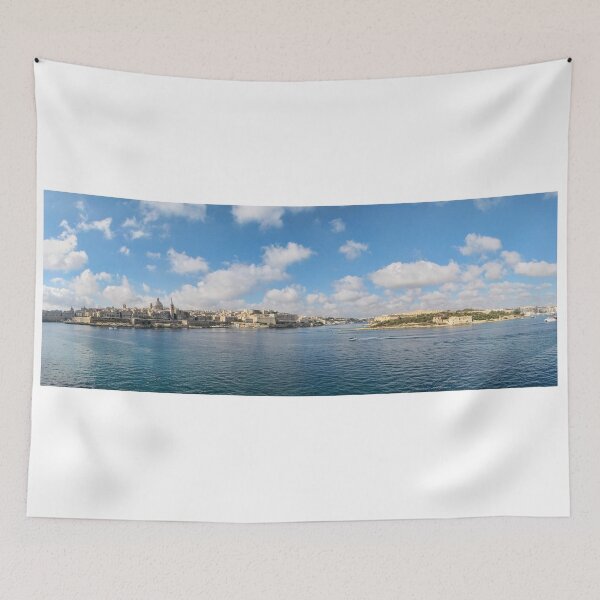 Item preview, Valletta Malta Skyline Over Blue Mediterranean Harbor With Historic Forts And Boats Under Sunny Sky designed and sold by Nmallia.