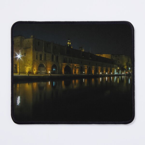 Item preview, Night Waterfront With Historic Arches and Golden Reflections Along a Quiet Riverfront designed and sold by Nmallia.