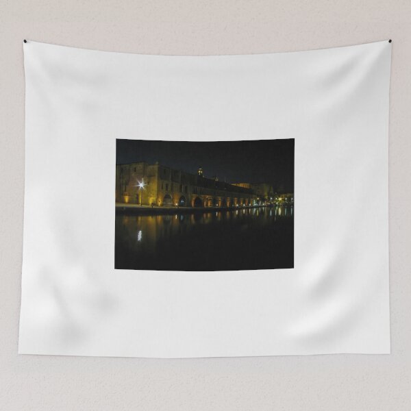 Item preview, Night Waterfront With Historic Arches and Golden Reflections Along a Quiet Riverfront designed and sold by Nmallia.