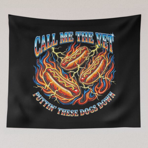 Item preview, Funny Flaming Hot Dog Cartoon With Chaotic Grill Dad Energy designed and sold by Masonixem.