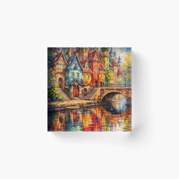 Item preview, Colorful Riverside Village designed and sold by JcAbstractArt.
