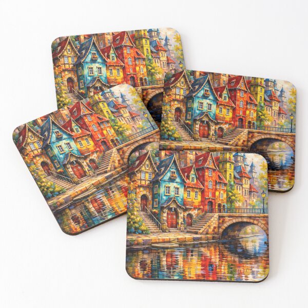 Item preview, Colorful Riverside Village designed and sold by JcAbstractArt.