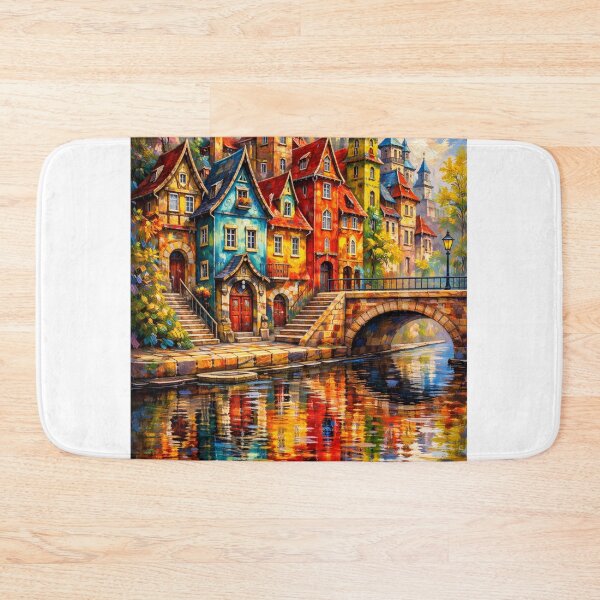 Item preview, Colorful Riverside Village designed and sold by JcAbstractArt.