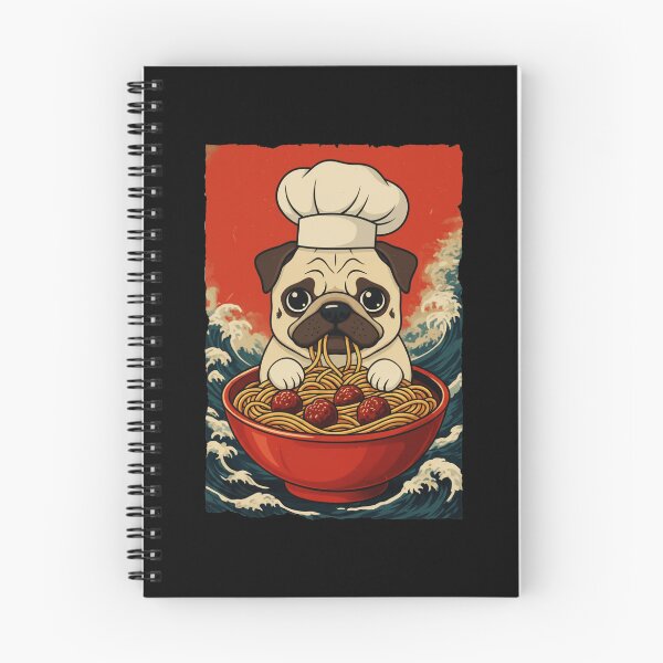 Item preview, Funny Pug Chef Eating Spaghetti With Retro Japanese Wave Background designed and sold by JordynLadukeg65.