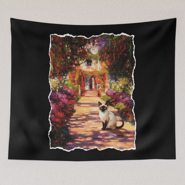 Item preview, Siamese Cat in Sunlit Garden Path Colorful Impressionist Painting Style designed and sold by JordynLadukeg65.