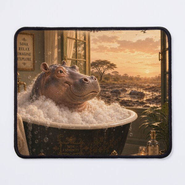 Item preview, Savanna Soak — Whimsical Hippo Bathtub Poster designed and sold by Jandedan.