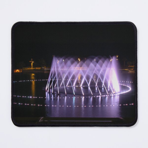 Item preview, Illuminated Circular Fountain Light Show Over Lake at Night With Water Jets and Reflections designed and sold by Nmallia.
