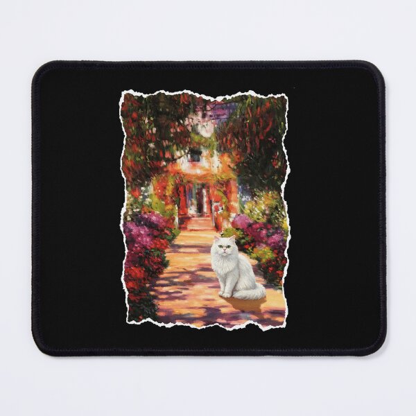 Item preview, White Cat in Dreamy Garden Path With Painterly Cottagecore Atmosphere designed and sold by JordynLadukeg65.