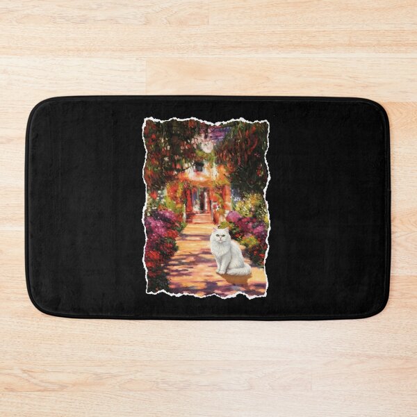 Item preview, White Cat in Dreamy Garden Path With Painterly Cottagecore Atmosphere designed and sold by JordynLadukeg65.