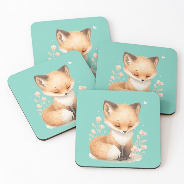 Item preview, A small pastel fox, tail curled, looking down, flowers around. designed and sold by Art70shop.