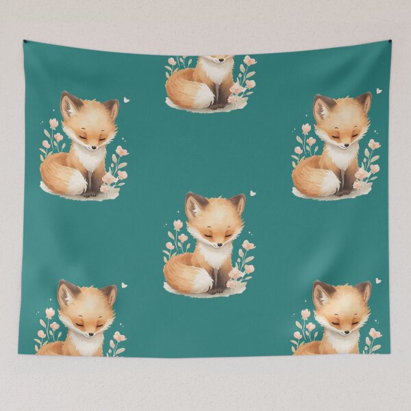 Item preview, A small pastel fox, tail curled, looking down, flowers around. designed and sold by Art70shop.