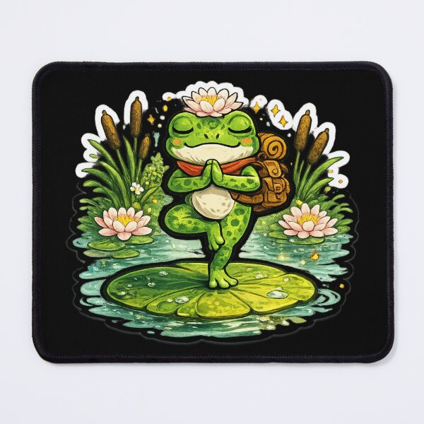 Item preview, Yoga Frog on Lily Pad – Peaceful Tree Pose Cartoon Meditation Art designed and sold by ArtsyExplorer.