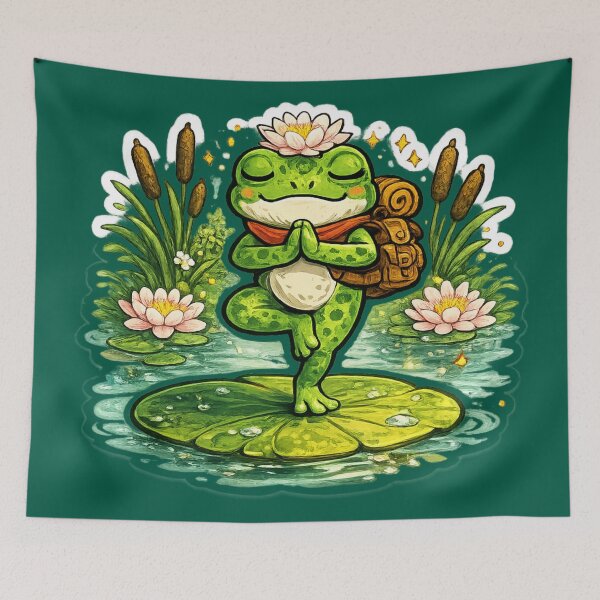 Item preview, Yoga Frog on Lily Pad – Peaceful Tree Pose Cartoon Meditation Art designed and sold by ArtsyExplorer.