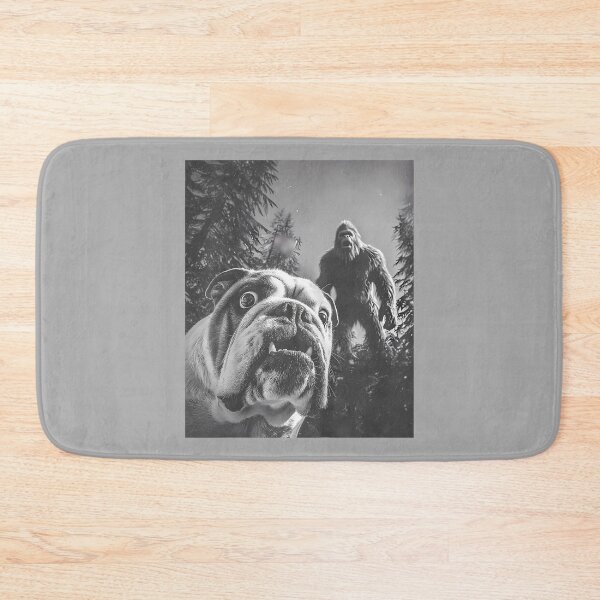 Item preview, Funny Scared English Bulldog Selfie with Bigfoot Sasquatch designed and sold by ArleneRowe.
