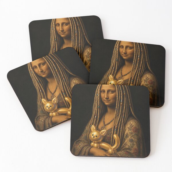 Item preview, Boho Lisa With Gold Balloon Cat – Dark Renaissance Wall Art designed and sold by Image Creative.