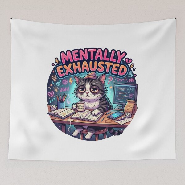 Item preview, Mentally Exhausted Study Cat designed and sold by Elviqus Shop.
