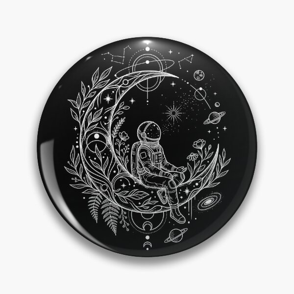 Item preview, Astronaut Moon Planets Botanical Space Boho Black White Retro Aesthetic  designed and sold by graphixpolash.