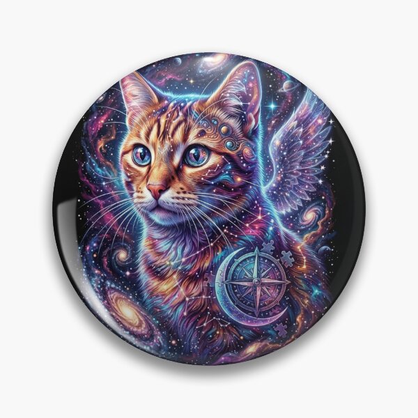 Item preview, Cosmic Winged Cat Galaxy Compass Neon Space Art designed and sold by Alma en Cada Detalle.