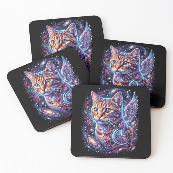 Item preview, Cosmic Winged Cat Galaxy Compass Neon Space Art designed and sold by Alma en Cada Detalle.