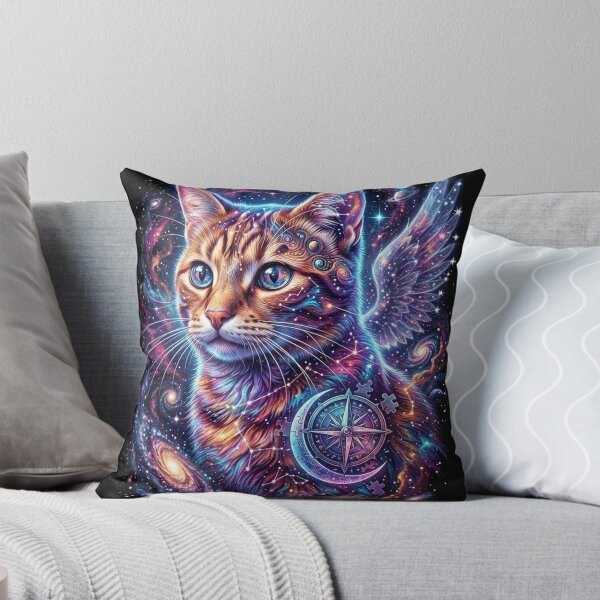 Item preview, Cosmic Winged Cat Galaxy Compass Neon Space Art designed and sold by Alma en Cada Detalle.