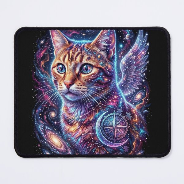 Item preview, Cosmic Winged Cat Galaxy Compass Neon Space Art designed and sold by Alma en Cada Detalle.