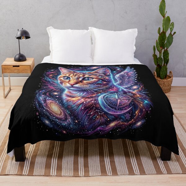 Item preview, Cosmic Winged Cat Galaxy Compass Neon Space Art designed and sold by Alma en Cada Detalle.