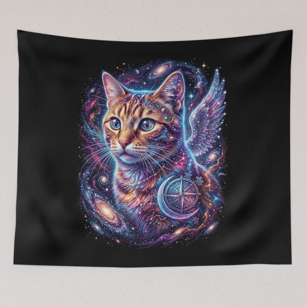 Item preview, Cosmic Winged Cat Galaxy Compass Neon Space Art designed and sold by Alma en Cada Detalle.
