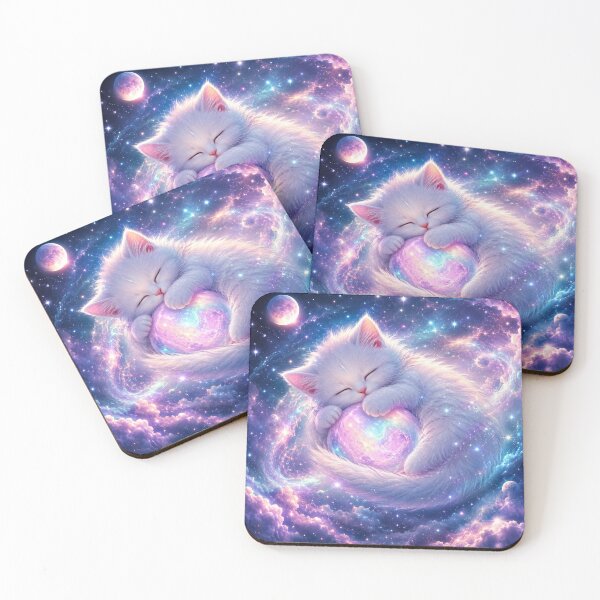 Item preview, Sleepy White Kitten Holding Iridescent Galaxy Orb Pastel Dreamy designed and sold by miubiyori.