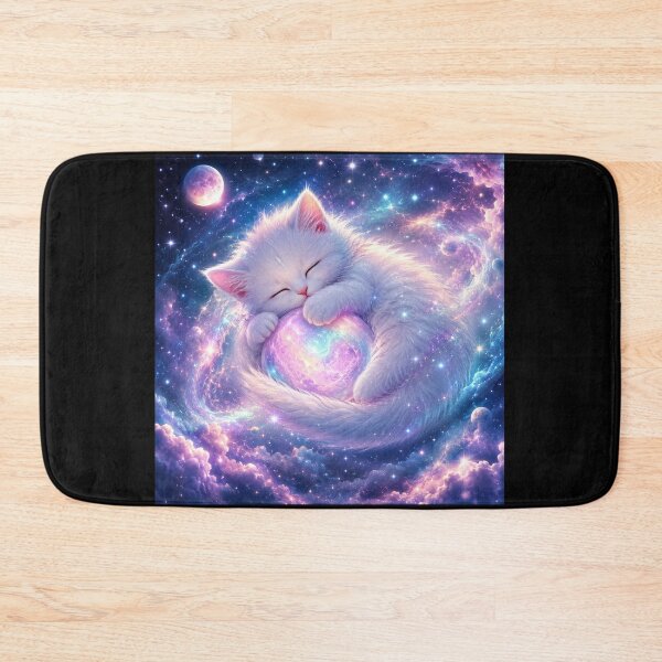 Item preview, Sleepy White Kitten Holding Iridescent Galaxy Orb Pastel Dreamy designed and sold by miubiyori.