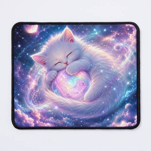 Item preview, Sleepy White Kitten Holding Iridescent Galaxy Orb Pastel Dreamy designed and sold by miubiyori.
