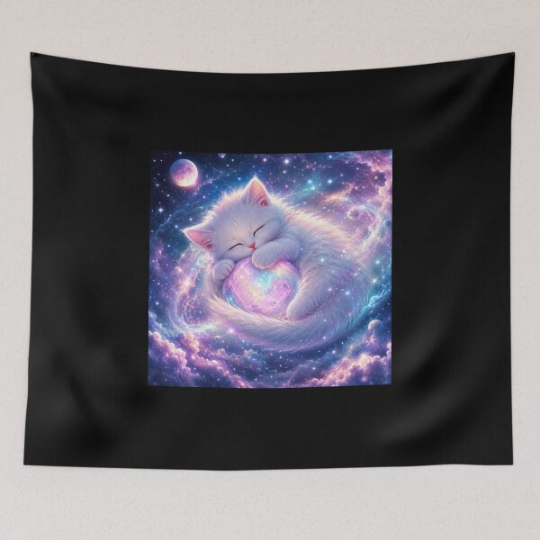 Item preview, Sleepy White Kitten Holding Iridescent Galaxy Orb Pastel Dreamy designed and sold by miubiyori.