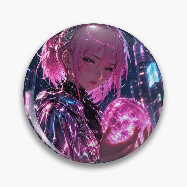 Item preview, Cyberpunk Anime Girl Pink Hair Glowing Orb Neon Tokyo Chrome Aesthetic designed and sold by miubiyori.