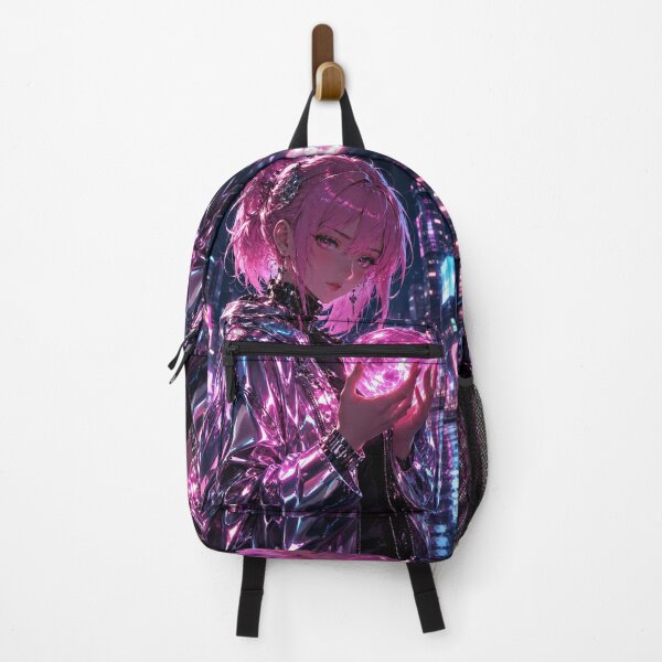 Item preview, Cyberpunk Anime Girl Pink Hair Glowing Orb Neon Tokyo Chrome Aesthetic designed and sold by miubiyori.