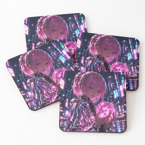 Item preview, Cyberpunk Anime Girl Pink Hair Glowing Orb Neon Tokyo Chrome Aesthetic designed and sold by miubiyori.