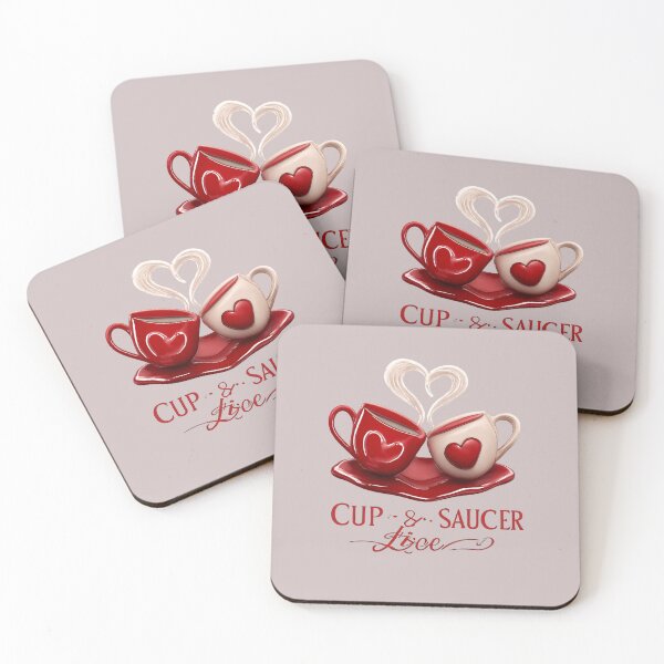 Item preview, Cup & Saucer Love – Intertwined Coffee Cups with Heart Steam, Romantic Illustration for Couples designed and sold by JagrDesigns.