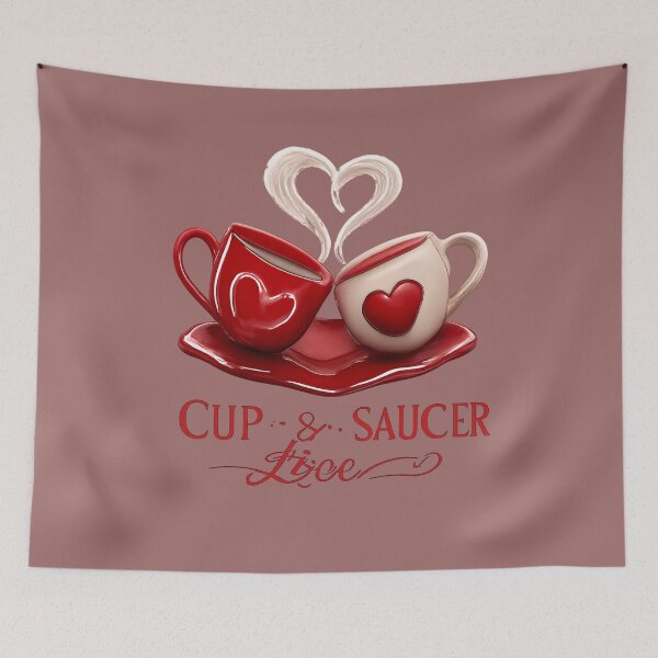 Item preview, Cup & Saucer Love – Intertwined Coffee Cups with Heart Steam, Romantic Illustration for Couples designed and sold by JagrDesigns.