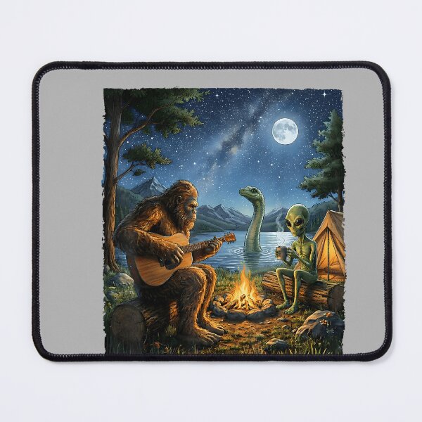 Item preview, Bigfoot and Alien Loch Ness Campfire Sasquatch Funny Camping designed and sold by GreggRoss.