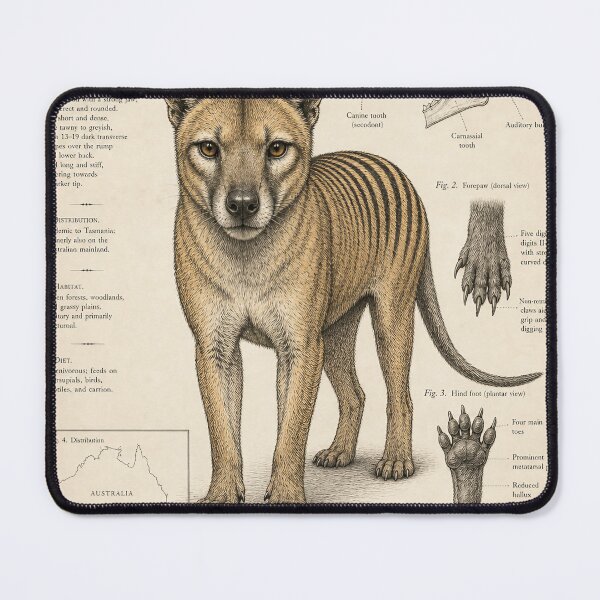 Item preview, Thylacine Study — Naturalist Tasmanian Tiger Ink Illustration designed and sold by Jandedan.