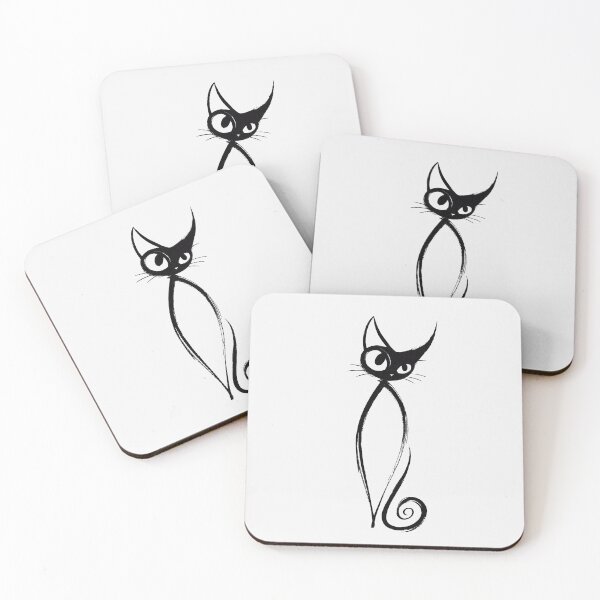 Item preview, Minimalist Black Cat Art Eccentric Whiskers Portrait designed and sold by PixelQ.