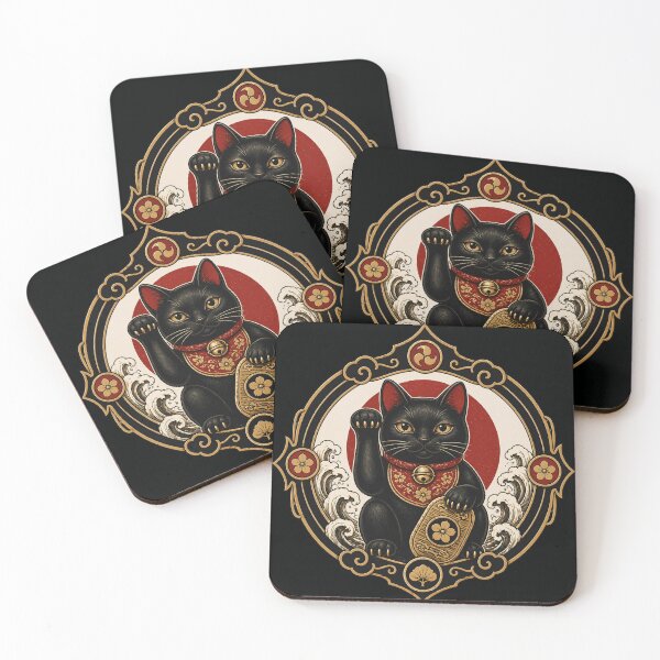Item preview, Black Maneki Neko Fortune Seal – Japanese Lucky Cat designed and sold by OblivionRise.