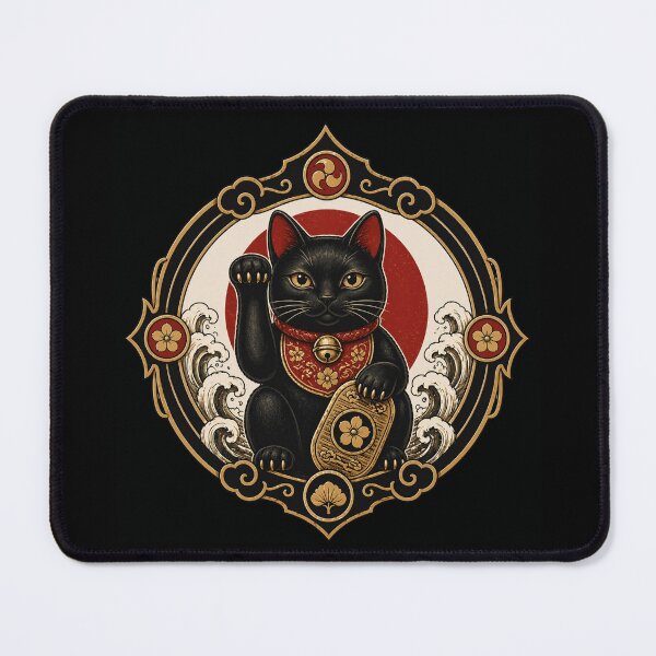 Item preview, Black Maneki Neko Fortune Seal – Japanese Lucky Cat designed and sold by OblivionRise.