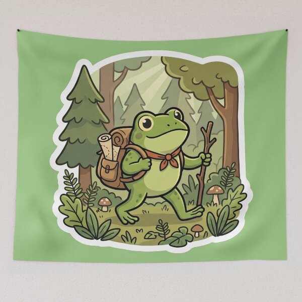 Item preview, Adventure Frog Exploring Forest – Cute Backpack Frog Cartoon Aesthetic designed and sold by ArtsyExplorer.