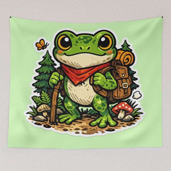 Item preview, Adventure Frog Exploring Forest – Cute Backpack Frog Cottagecore Aesthetic designed and sold by ArtsyExplorer.