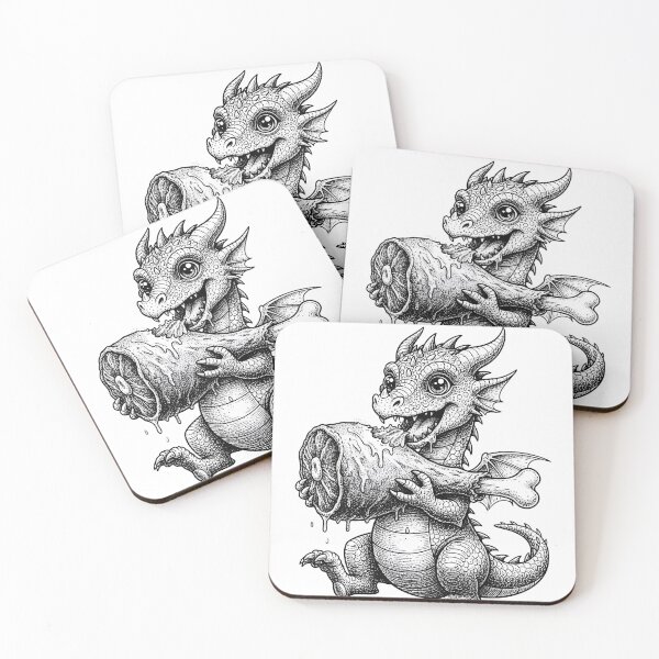 Item preview, Hungry Baby Dragon Eating Giant Meat | Cute Fantasy Dragon Creature designed and sold by DragonSerpent Ink.