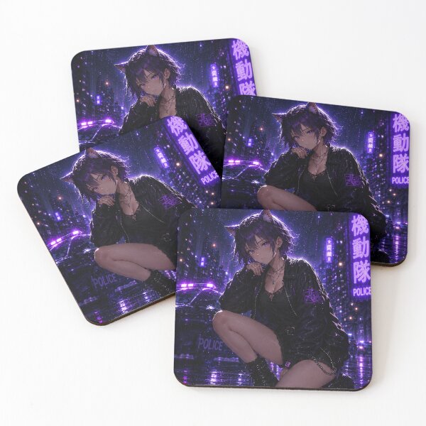 Item preview, Purple Riot Catgirl – Neon Police Cyberpunk Anime Art designed and sold by RinaWorksJP.