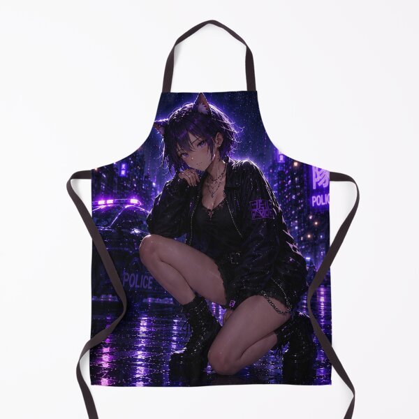 Item preview, Purple Riot Catgirl – Neon Police Cyberpunk Anime Art designed and sold by RinaWorksJP.
