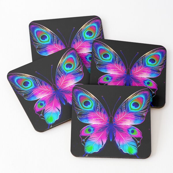 Item preview, Psychedelic Peacock Feather Butterfly Neon Vibrant Art designed and sold by Hen-C-Art.